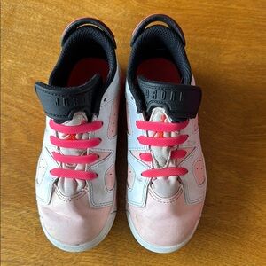 Jordan 6 low Kids Pink and Black Sneakers with slip on laces